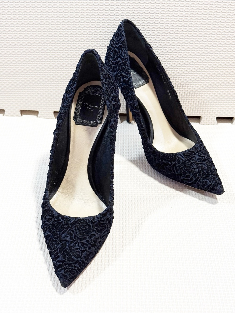 Christian Dior Black Floral Jacquard Pointed-Toe Heels Pumps EU 37.5 / US 7.5